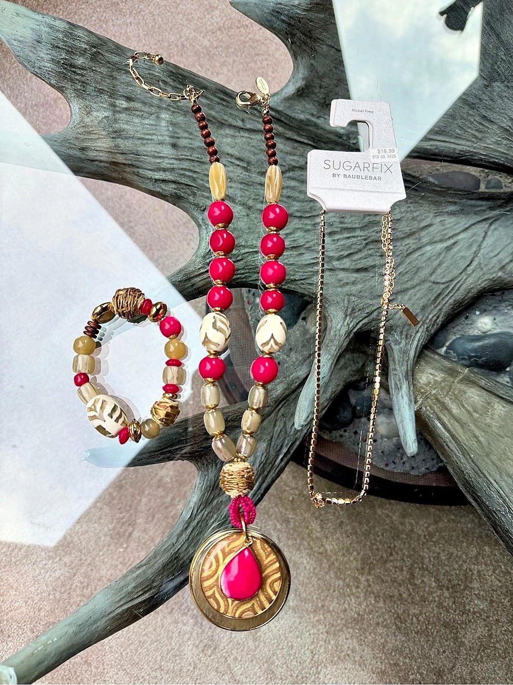 Chicos Necklace & Bracelet Bundle Sugarfix by BaubleBar Pink & Gold Statement Ne